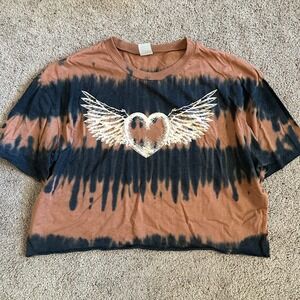 No Boundaries‎ Tie Dye Crop Top Heart Wings Graphic XL Womens